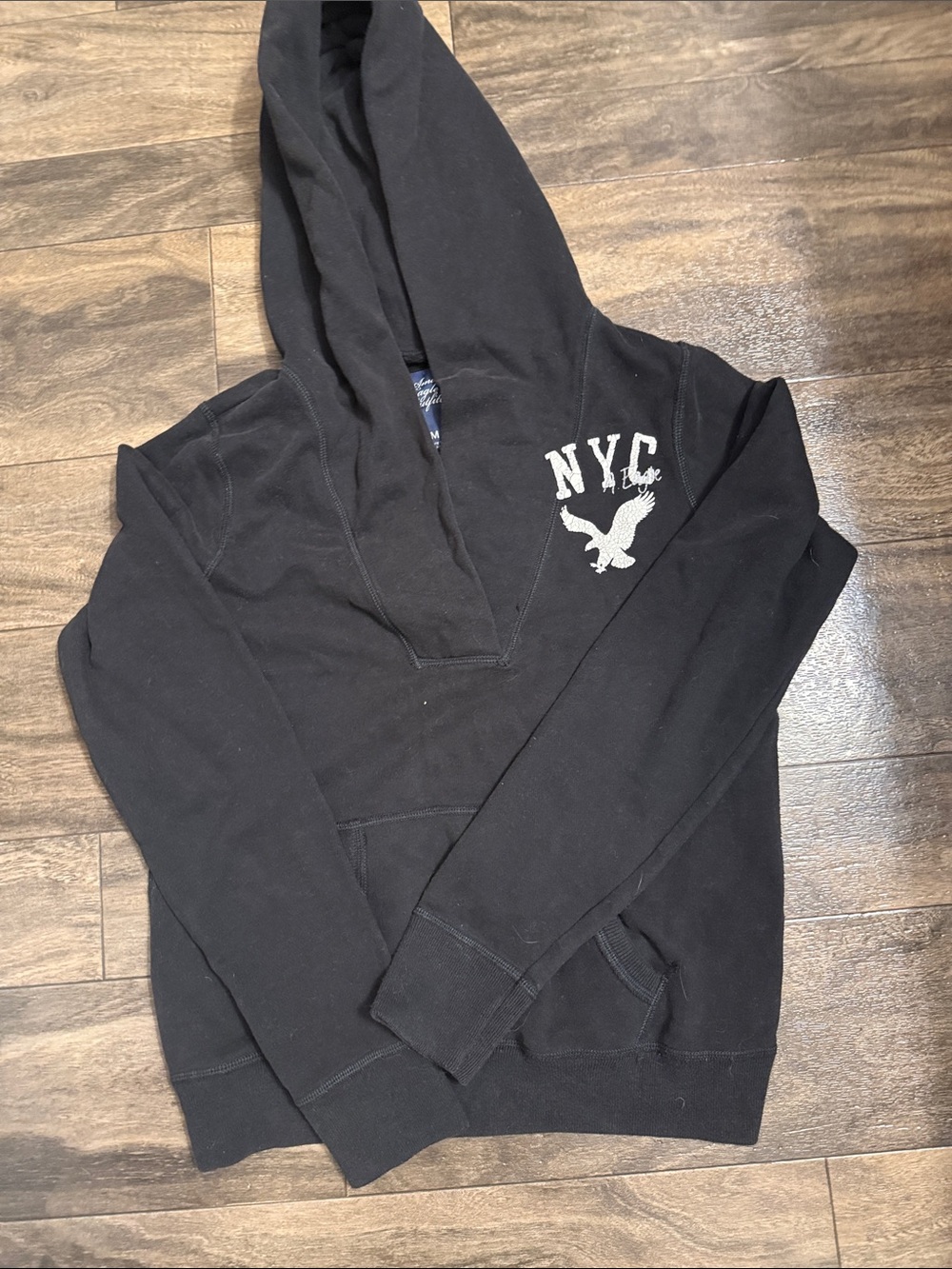 American Eagle Outfitters Black NYC Hoodie with White Logo